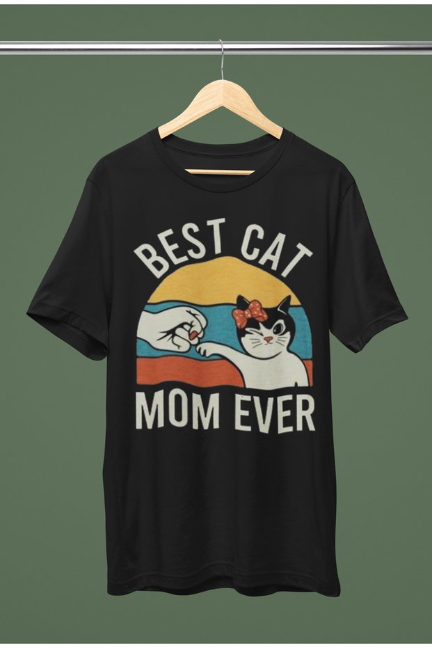 Best Cat Mom Printed Cycling Collar Cotton Oversize Short Sleeve Tshirt
