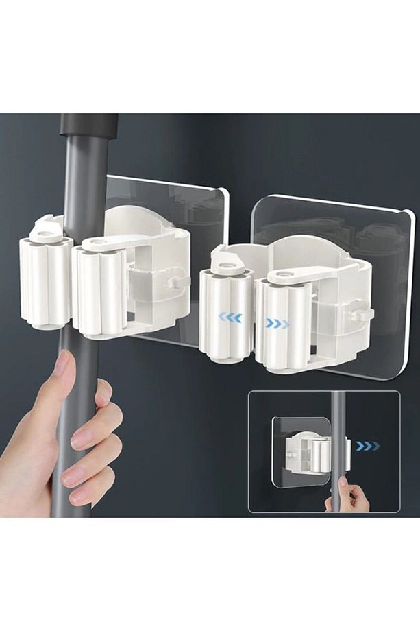Yapışkanlı Pratik Mop Tutucu 4 Adet Gri yapışkanlı fırça çekçek mop sapı tutucu - 4