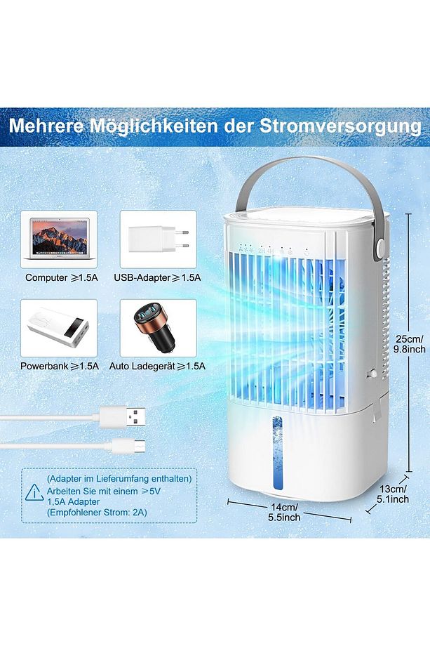 Mobil Klima,5'i 1 Arada Taşınabilir Klima, USB Mini Hava Soğutucu, Renkli Gece Lambası, 90° Salınım - 7