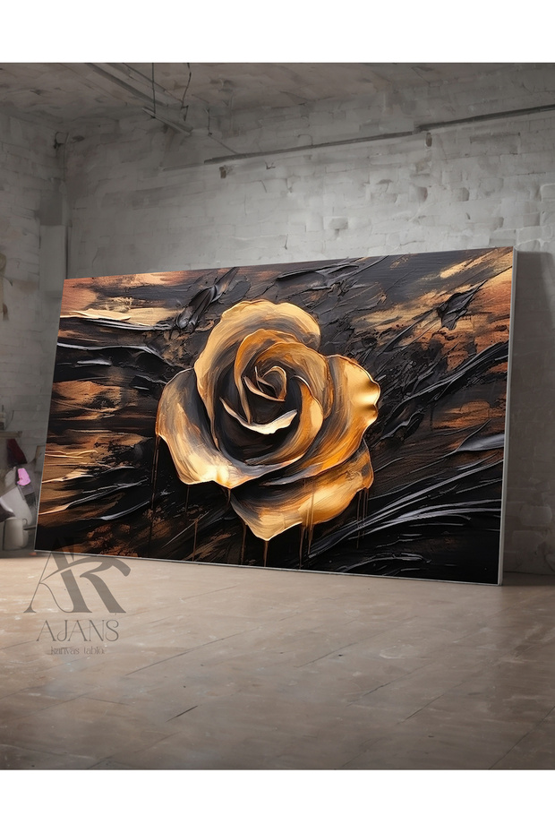 Rose Canvas Painting with Gold Detail