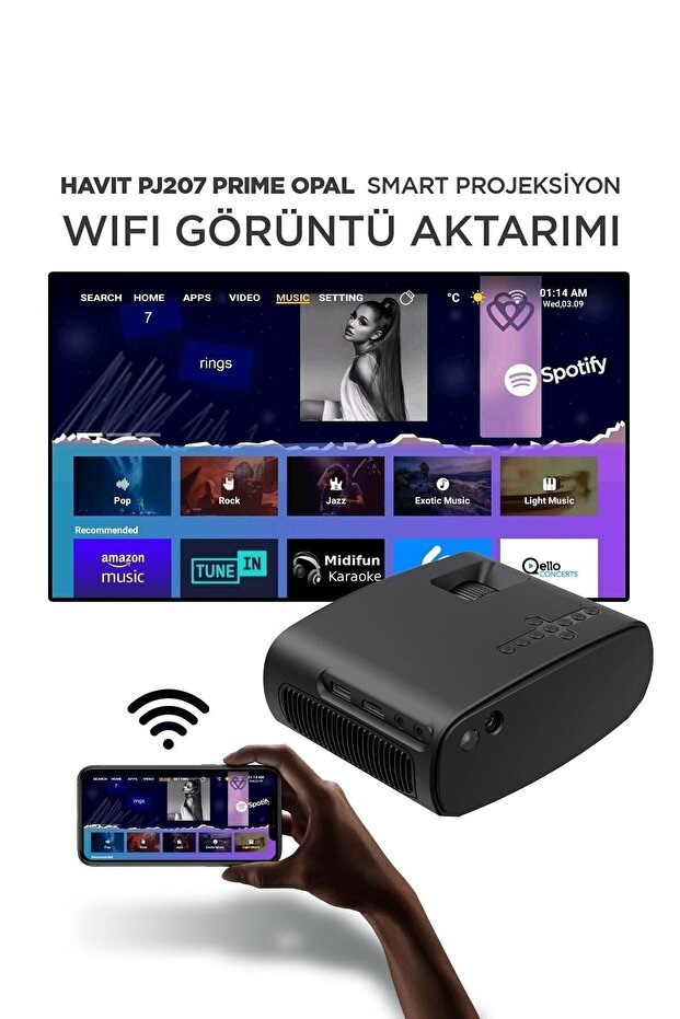 PJ207 Prime Opal Taşınabilir HD Projeksiyon Cihazı 1080P Desteği, Wi-Fi, Bluetooth, Ekran Yansıtma - 4