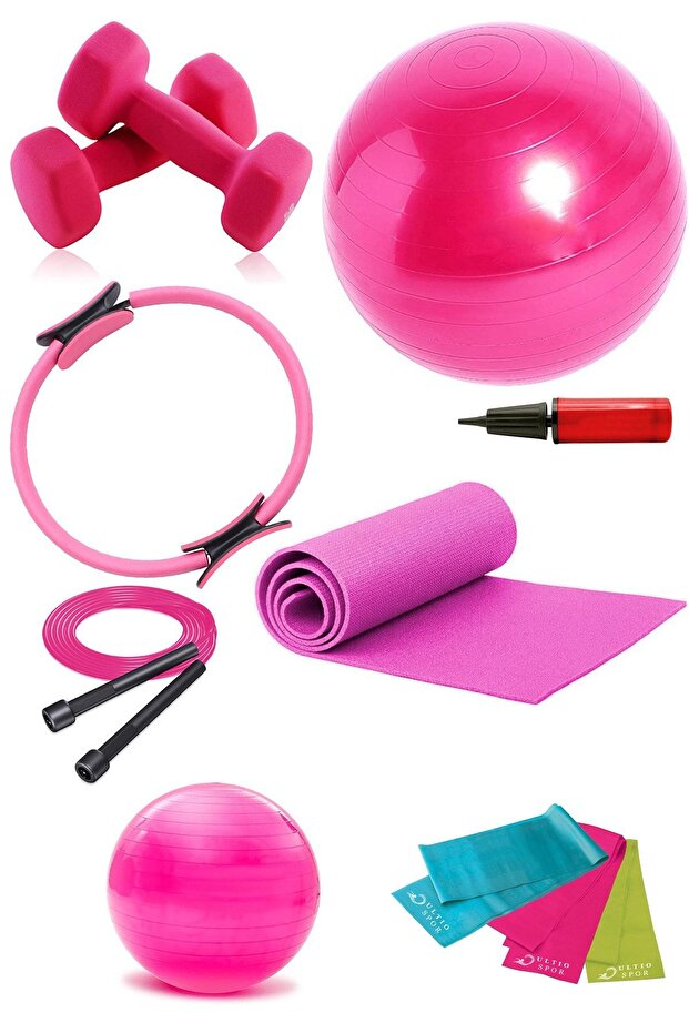 Pink Pilates Set with 6mm Cushion Economical Set with 55cm and 25cm Pilates Ball