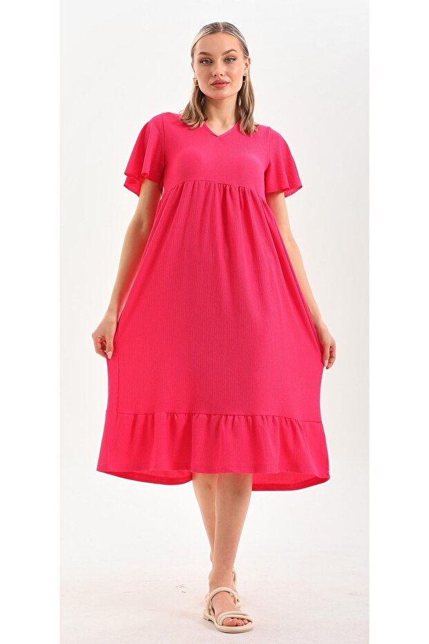 Rochie de damă roz cu mâneci fluture - 4