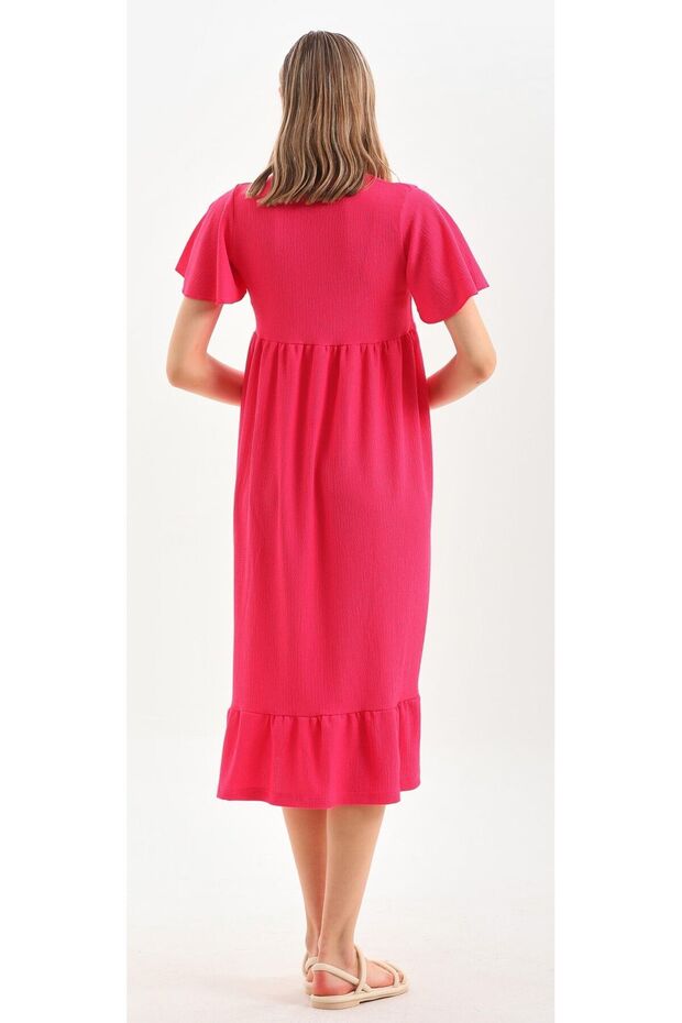 Rochie de damă roz cu mâneci fluture - 6