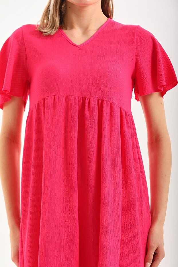 Rochie de damă roz cu mâneci fluture - 7