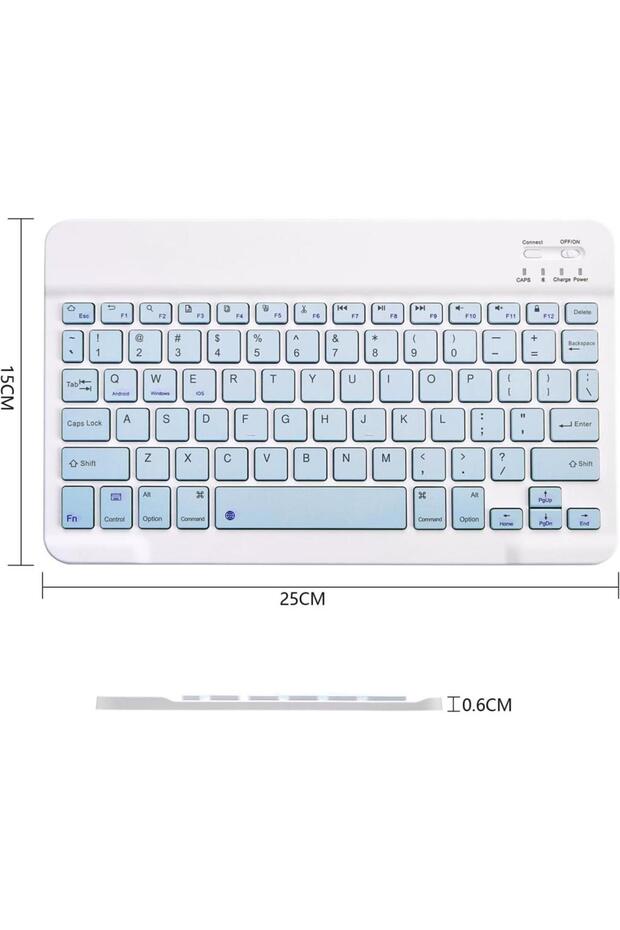 Samsung Galaxy Tab A6 T280 T280Q 7" Uyumlu Kablosuz Bluetooth Şarj Edilebilir Mini Q Klavye - Mavi - 6