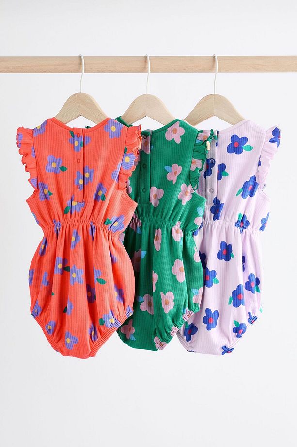 % 100 Pamuklu Parlak Çiçek Desenli 3’lü Romper Set - 2