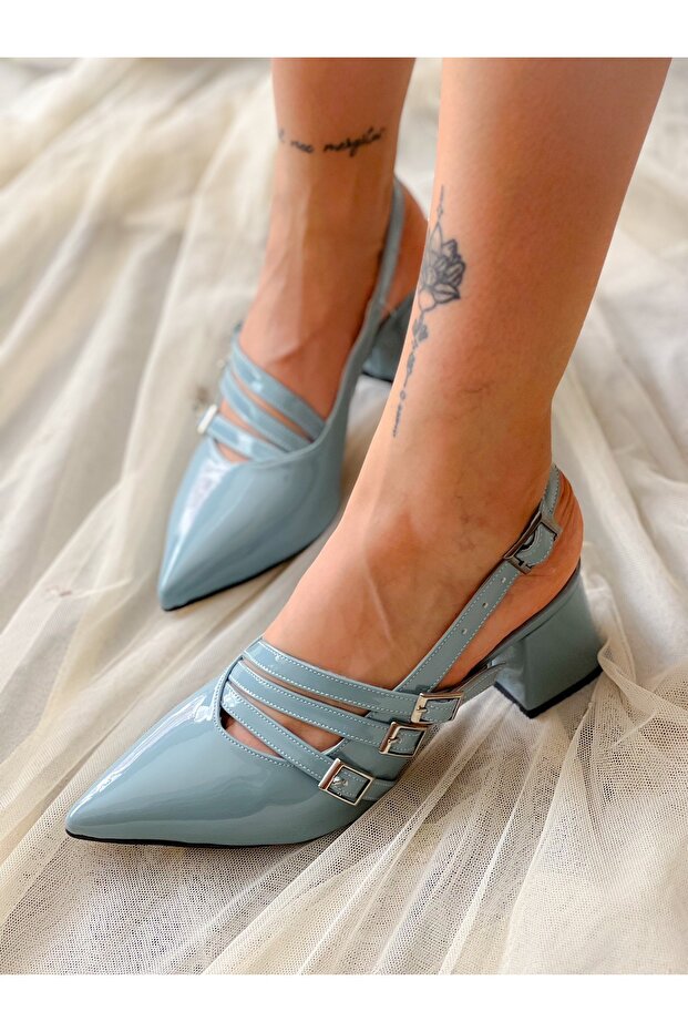 MIA BABY BLUE PATENT LEATHER 3-BUCKLE HEEL Sandals