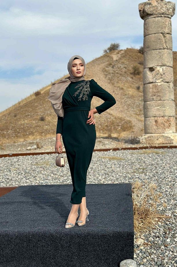Orkide Abiye - Zümrüt Yeşili - 5