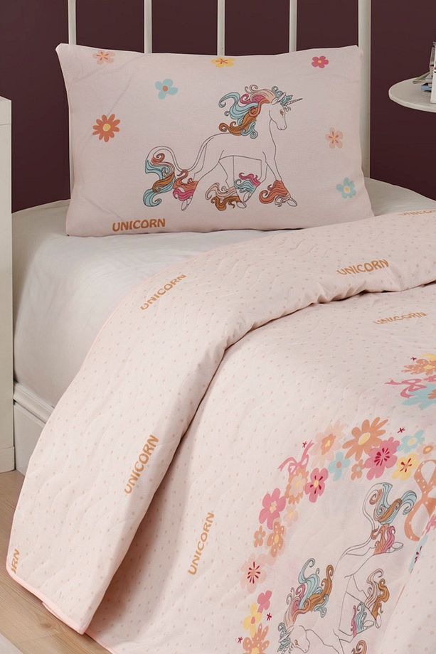 Kapitone Yatak Örtüsü Seti Tek Kişilik Unicornlar Pembe - 3