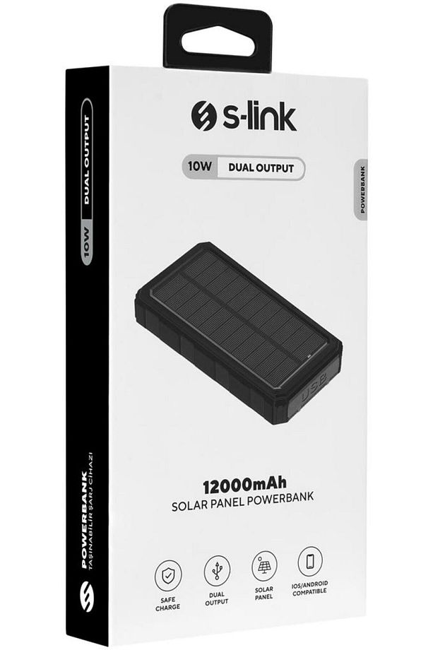 Sl-p120 12000mah Prm 2-usb Type-c Micro Led Lamba 1.2w Solar Panelli Siyah Taşınabilir Power - 4