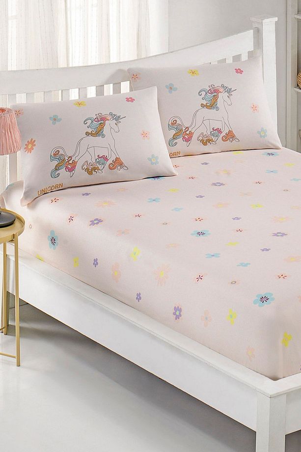 Pes Lastikli Çarşaf Seti Tek Kişilik Unicornlar Pembe - 1