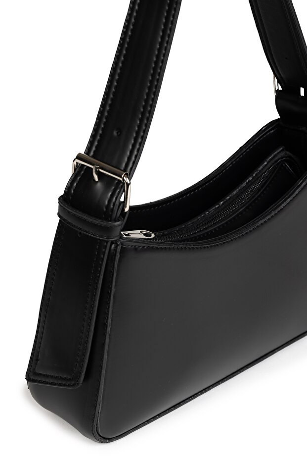 Чорна жіноча багетна сумка з підкладкою та ремінцем - 4