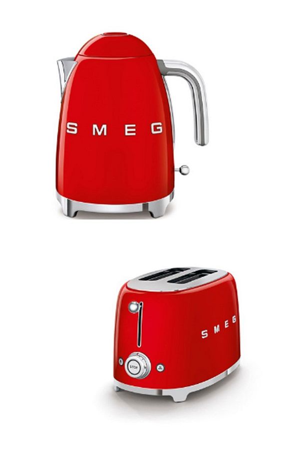 50's Style Retro Kırmızı Kettle Ve 2x1 Ekmek Kızartma Makinesi Seti Klf03-tsf01rdeu - 1
