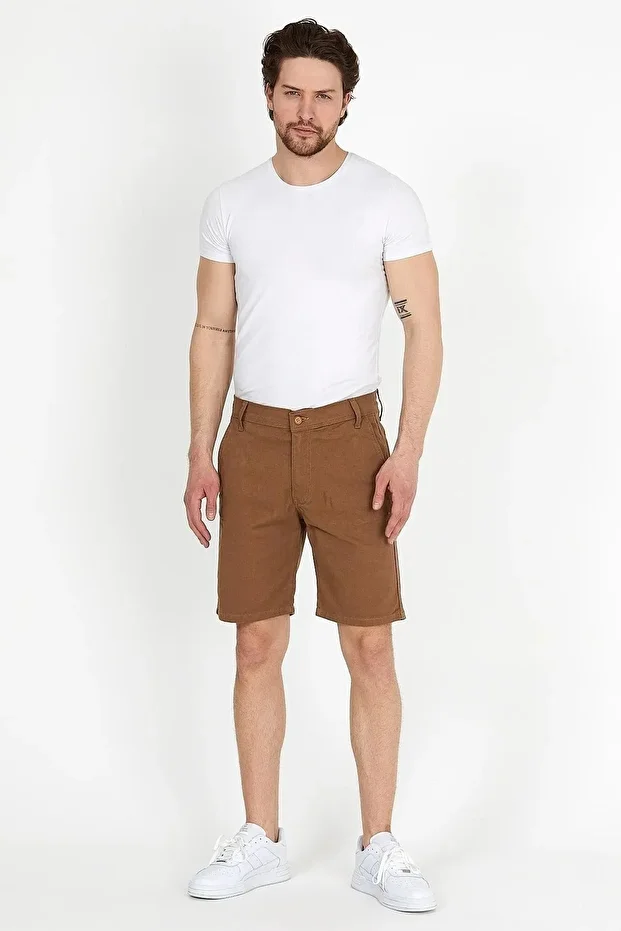 Slim Fit Likralı Şort Camel - 4