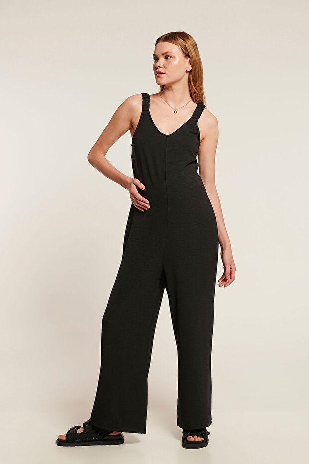 ROXANA Konforlu Siyah Hamile Tulum - 3