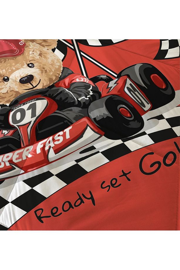 Yarışcı Teddy Desenli Tek Kişilik 160x220 Cm Wellsoft Çift Taraflı Silikon Yorgan Ve Uyku Seti - 3