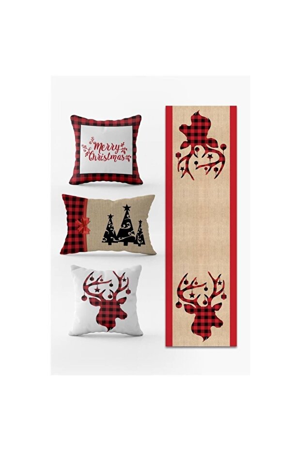 New Year's Themed 3-Piece Throw Pillow Cover and Runner - Set of 4