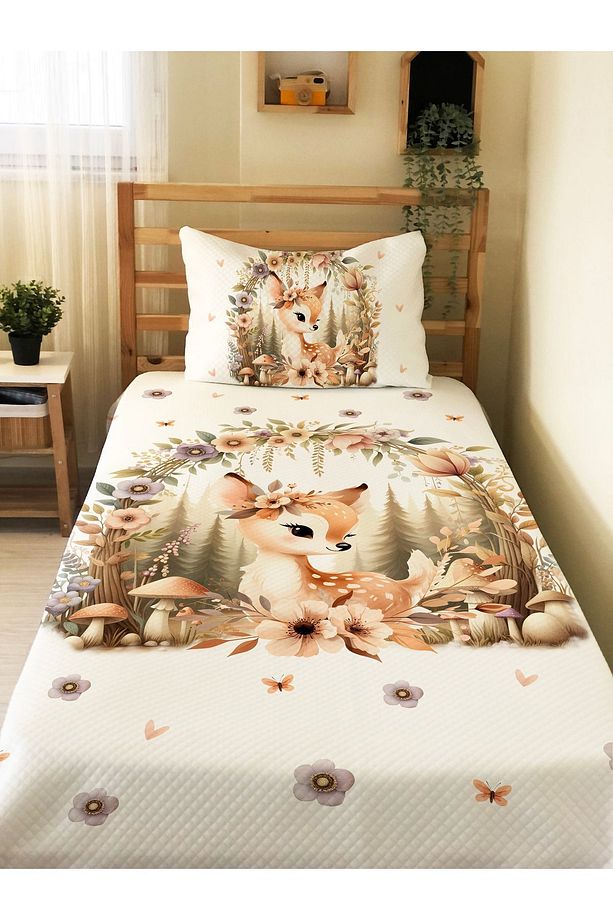 Minik Geyik Desenli Tek Kişilik Pike Takımı 160x230 Cm - 1