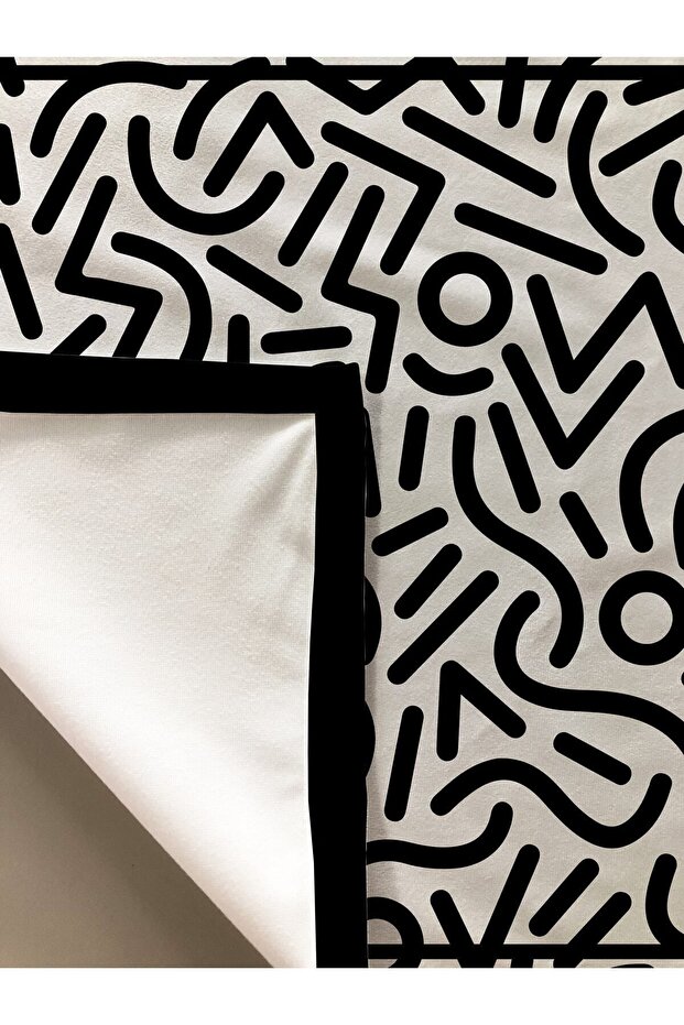 Modern Black Patterned Tablecloth White - 2