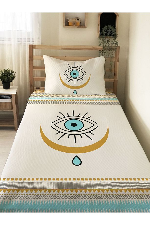 Göz Desenli Genç Ve Çocuk Baskılı Tek Kişilik Pike Takımı 160x230 Beyaz - 1