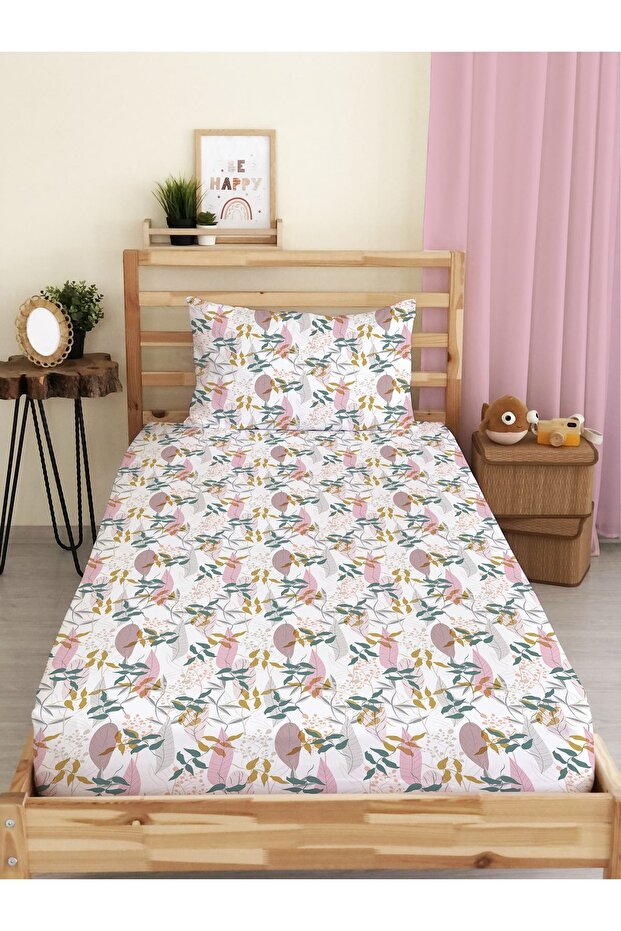 Leaf Patterned Printed Single Elastic Sheet Set - 1