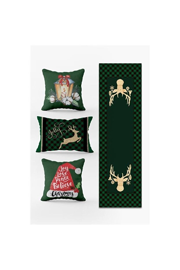 New Year's Themed 3-Piece Throw Pillow Cover and Runner - Set of 4