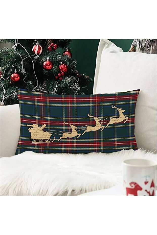 New Year's Special Deer Patterned Rectangular Throw Pillow Cover - 1