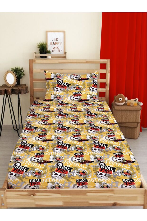 Football Patterned Printed Single Elastic Sheet Set