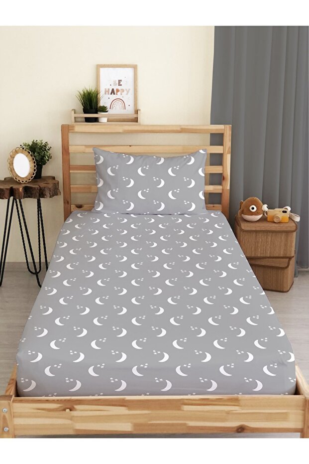 Moon Patterned Printed Single Elastic Sheet Set - 1