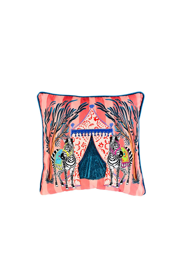 Zebra Patterned Salmon Velvet Cushion Cover (50 X 50)