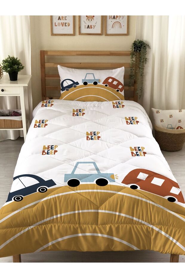 Car Patterned Quilted Quilt, Decorative Bedspread