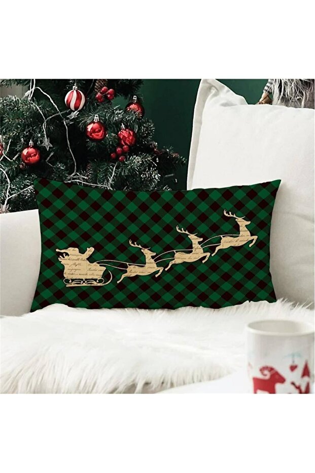 New Year's Special Deer Patterned Rectangular Throw Pillow Cover - 1