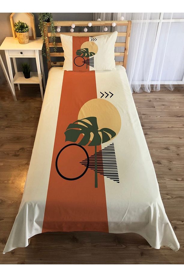 Geometrik Desenli Tek Kişilik Kadife Yatak Örtüsü -beyaz - 1