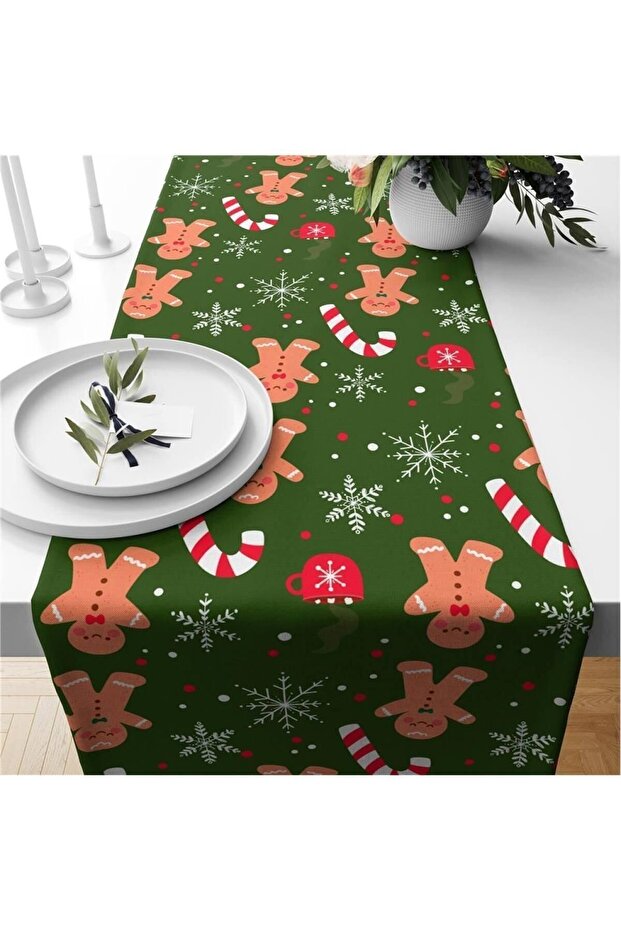 Christmas Themed Cookie Patterned Velvet Runner