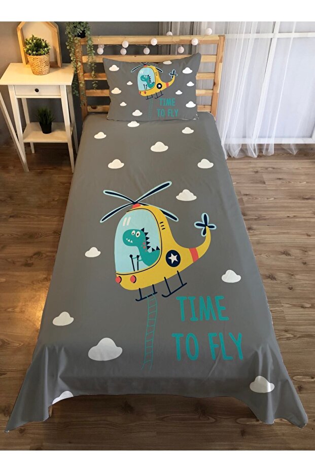 Airplane Pattern Printed 140x220 Cm Decorative Bedspread Gray