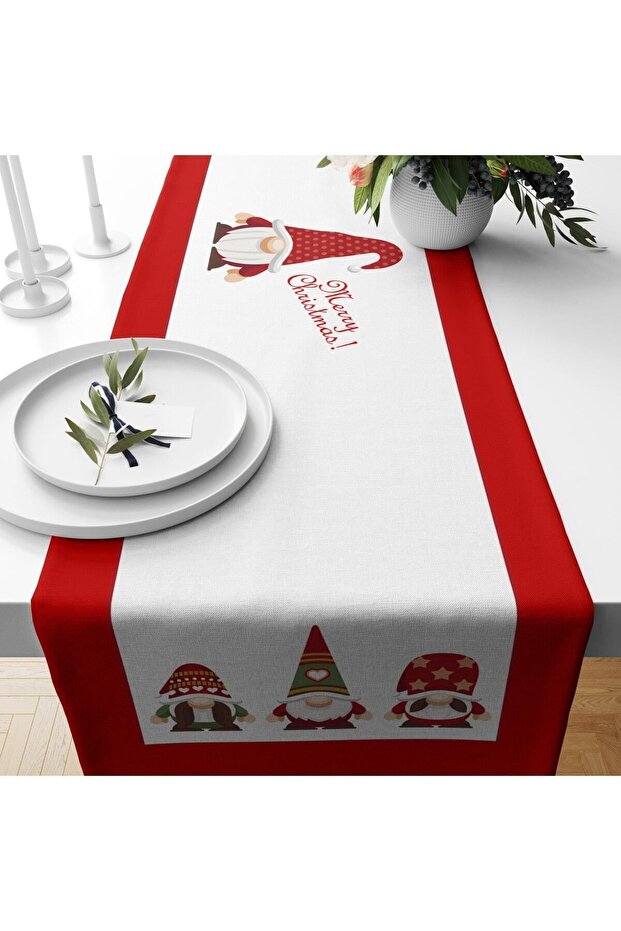 Christmas Themed Velvet Runner with Dwarf Pattern