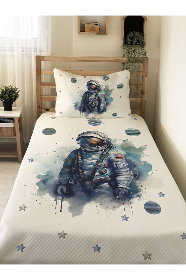 Astronot Desenli, Baskılı Tek Kişilik ve Çocuk Pike Takımı - 1