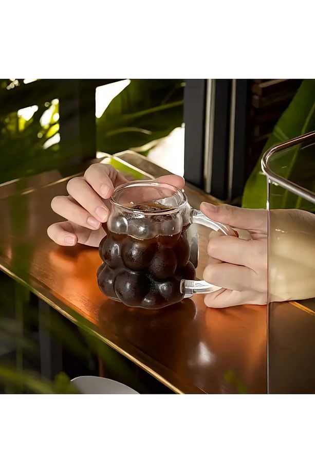 Üzüm Model Kulplu Kupa Bardak Borosilikat Kokteyl ve Soğuk-Sıcak Kahve Bardağı Pipet Hediyeli 350 Ml - 2