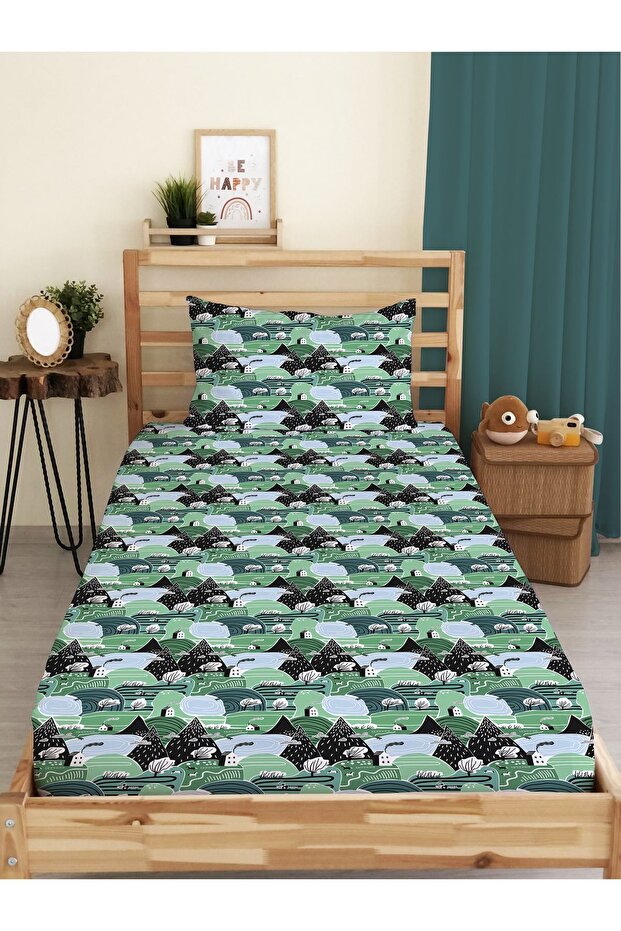 Mountain Pattern Printed Single Elastic Sheet Set - 1