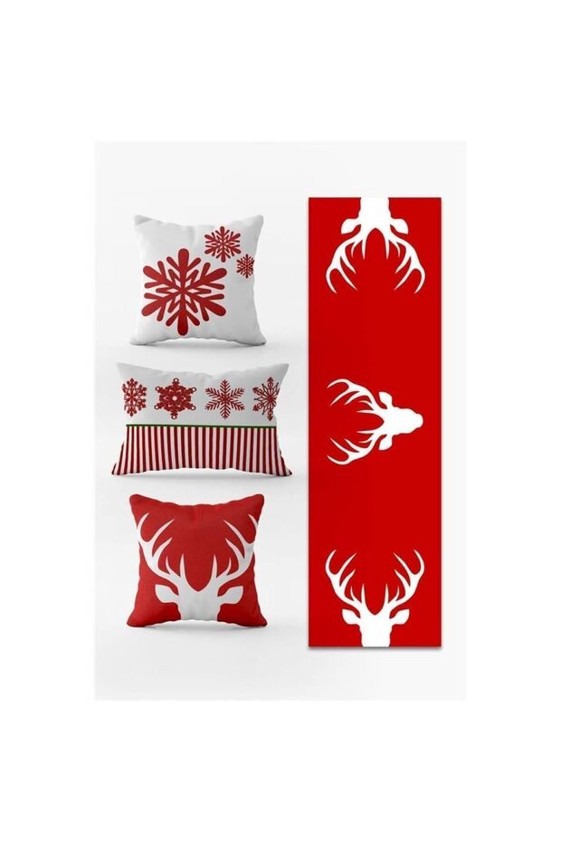 New Year's Themed 3-Piece Throw Pillow Cover and Runner - Set of 4