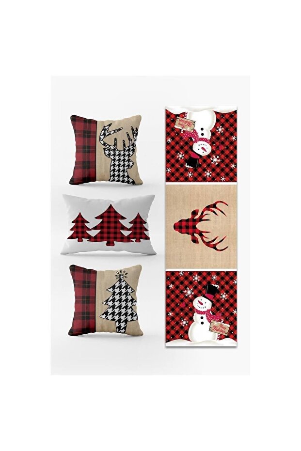 New Year's Themed 3-Piece Throw Pillow Cover and Runner - Set of 4