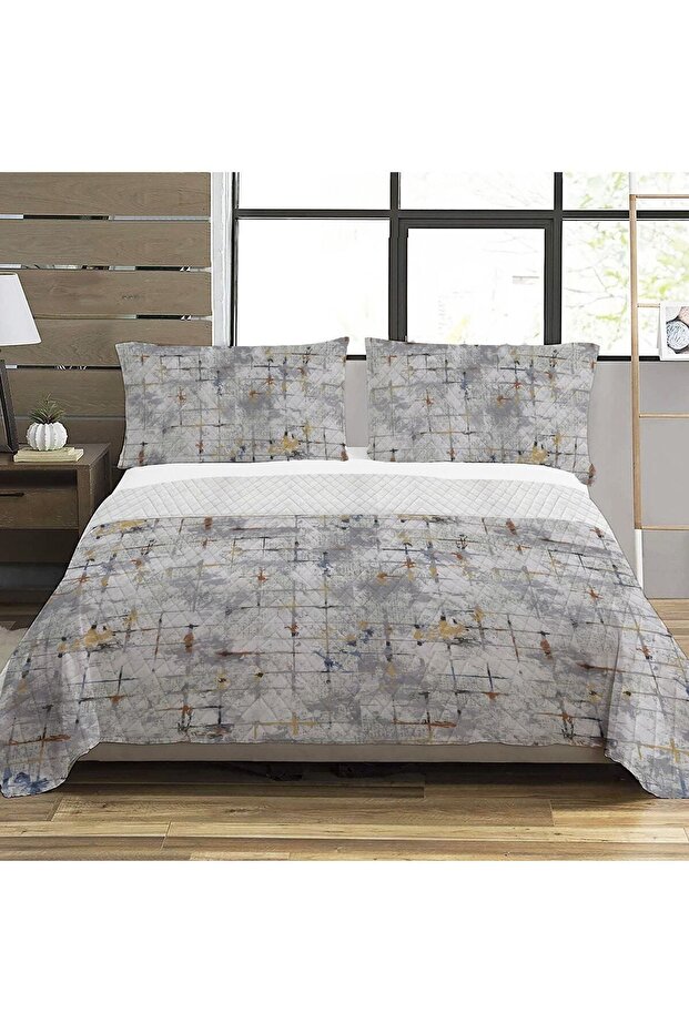 بيكيه مطبوع بنمط هندسي مزدوج (200x220 سم) رمادي
