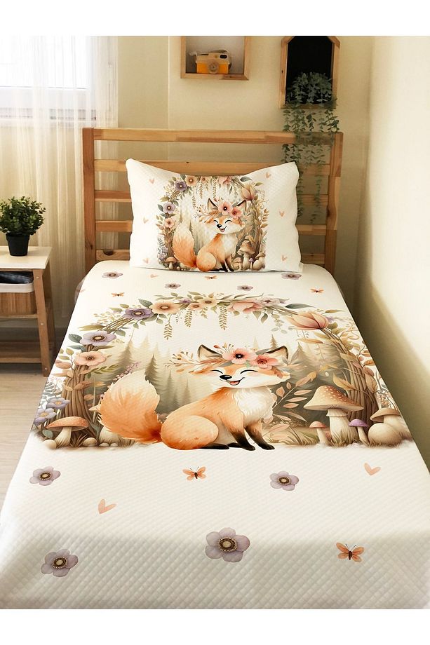 Sevimli Tilki Desenli Tek Kişilik Pike Takımı 160x230 Cm - 1