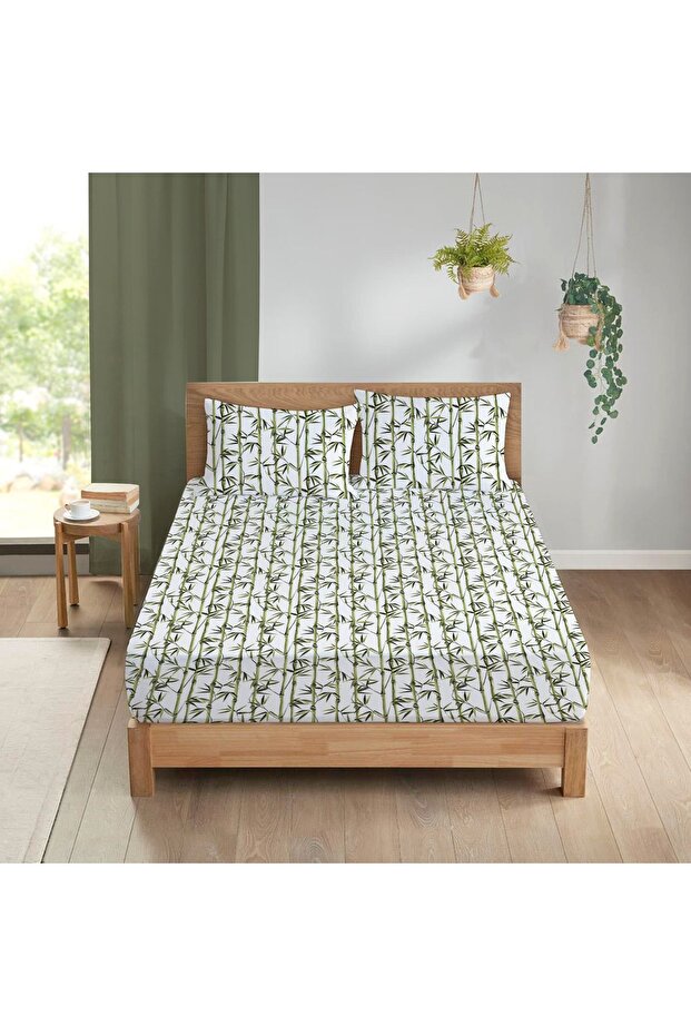Tropical Pattern Printed Double Sheet Set 160x200 Cm - White