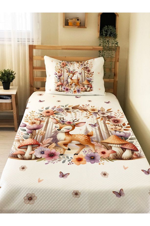 Sevimli Geyik Desenli Tek Kişilik Pike Takımı 160x230 Cm - 1