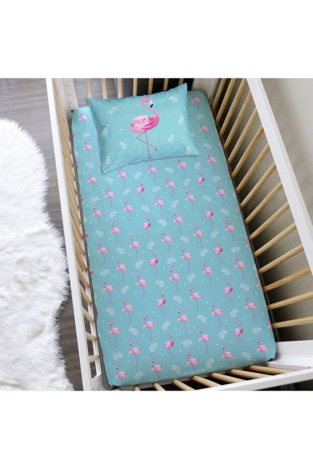 Flamingo Pattern Printed Baby Size Elastic Sheet Set Pink