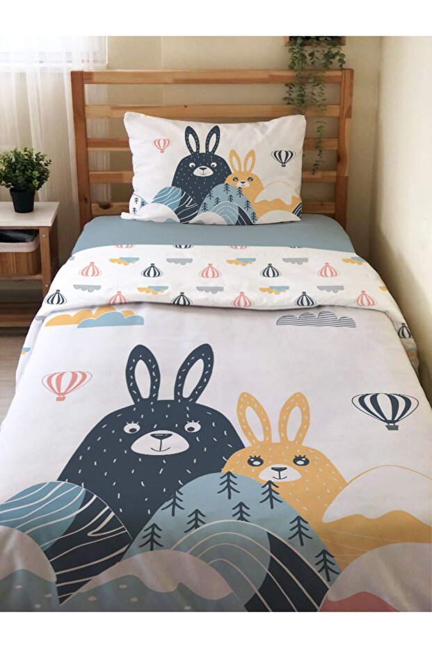Double Sided Rabbit Patterned 2-Piece Set Without Sheets Single Duvet Cover Set 160x220 Cm