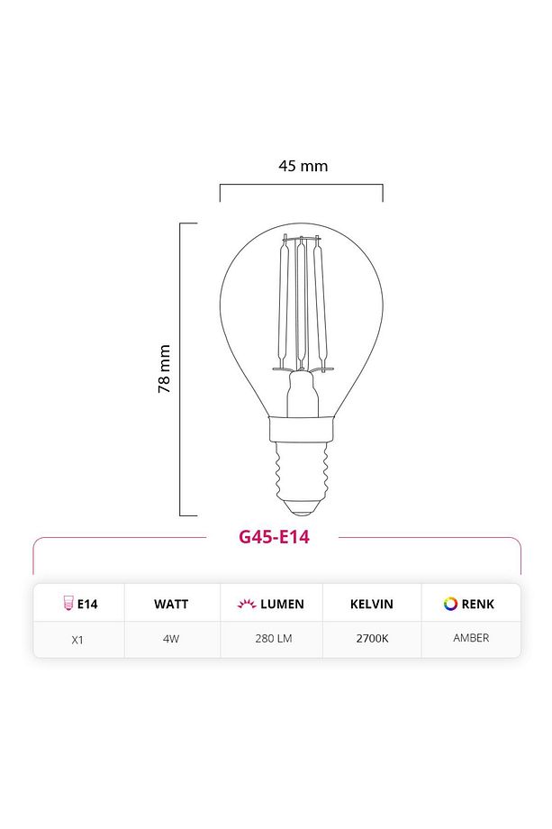 4W 220V E14 G45 Rustik LED Top Ampul G45-E14 10'lu Paket - 3