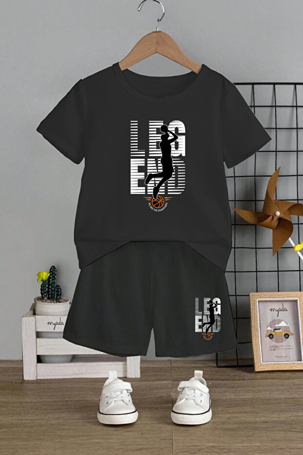 Children's Set Crew Neck Elastic Shorts Legend Printed 2-Piece Set 11137